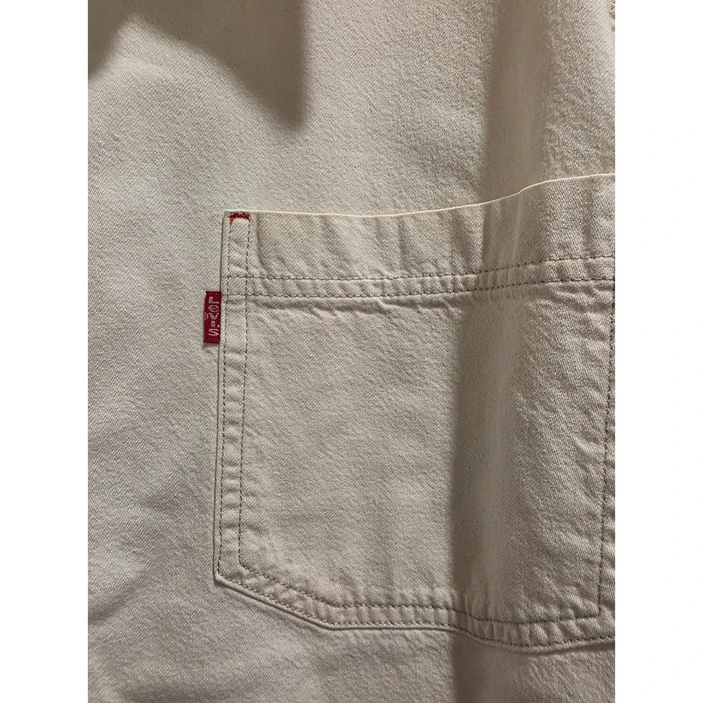Men szXL Vintage 80s 90s Levis Red Tab Cream Denim Button Down Shirt 100% Cotton
